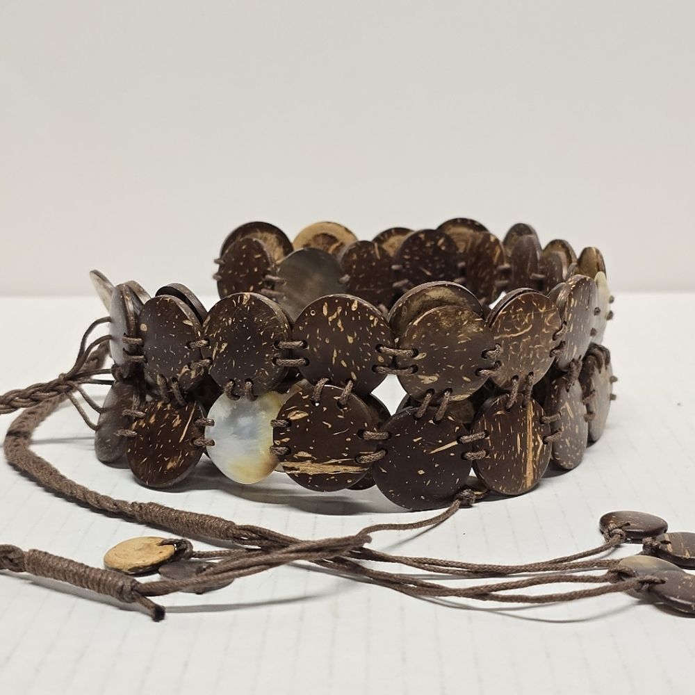 Coconut Shell Waistband Bohemian Boho Hippie Brown Belt